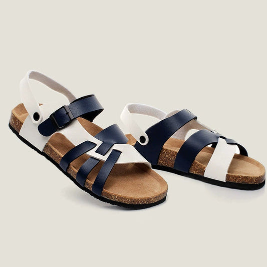 Blue and White Color-block Cork Sandals