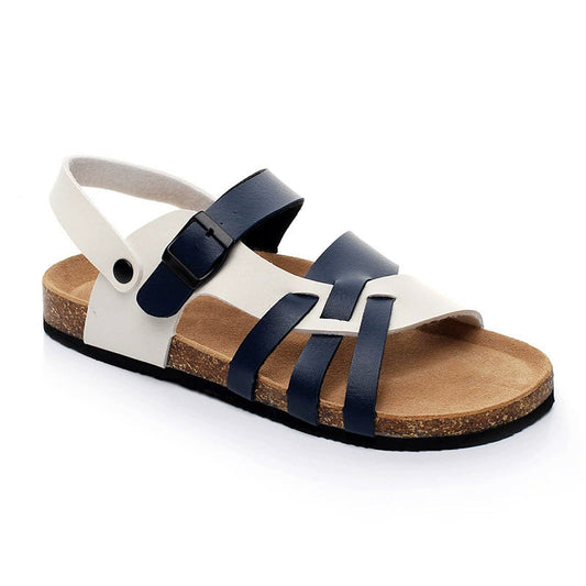 Blue and White Color-block Cork Sandals